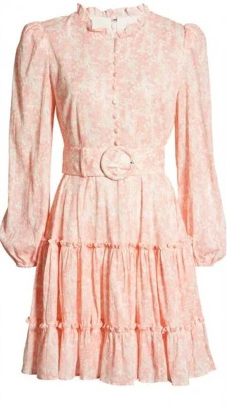 Rachel Parcell Tiered Long Sleeve Fit & Flare Minidress Pink Clustered Floral